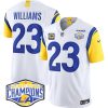 Men's Los Angeles Rams #23 Kyren Williams White 2024 NFC West Champions With 4-Star C Patch F.U.S.E. Vapor Untouchable Stitched Football Jersey - Custom Name