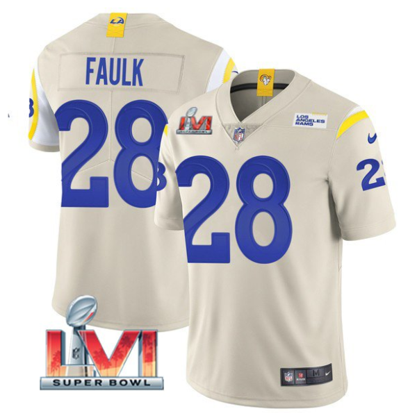 Men's Los Angeles Rams #28 Marshall Faulk 2022 Bone Super Bowl LVI Vapor Limited Stitched Jersey  - Custom Name