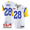 Men's Los Angeles Rams #28 Marshall Faulk 2022 White Super Bowl LVI Vapor Limited Stitched Jerse - Custom Name
