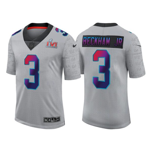 Men's Los Angeles Rams #3 Odell Beckham Jr. 2022 Grey Super Bowl LVI Limited Stitched Jersey - Custom Name