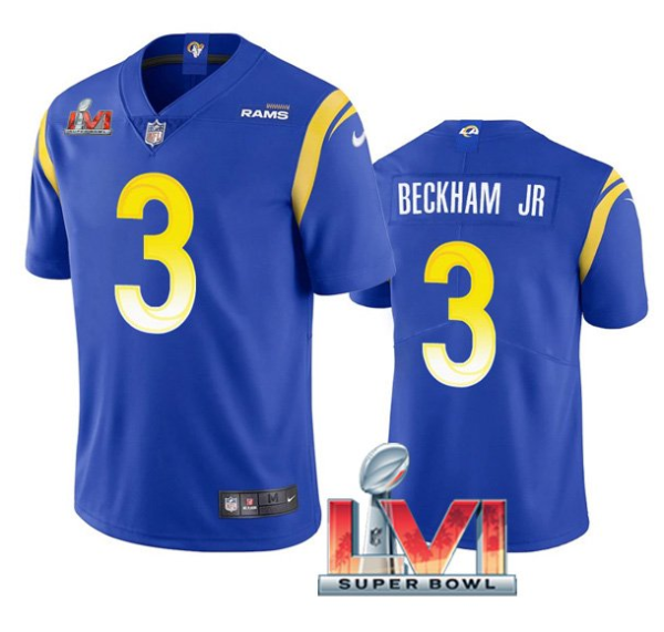 Men's Los Angeles Rams #3 Odell Beckham Jr. 2022 Royal Super Bowl LVI Vapor Limited Stitched Jersey - Custom Name