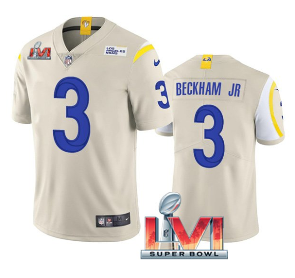 Men's Los Angeles Rams #3 Robert Woods 2022 Bone Super Bowl LVI Vapor Limited Stitched Jersey - Custom Name
