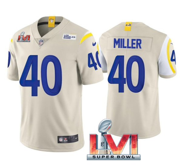 Men's Los Angeles Rams #40 Von Miller 2022 Bone Super Bowl LVI Vapor Limited Stitched Jersey- Custom Name