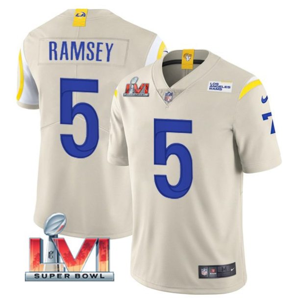 Men's Los Angeles Rams #5 Jalen Ramsey 2022 Bone Super Bowl LVI Vapor Limited Stitched Jersey - Custom Name