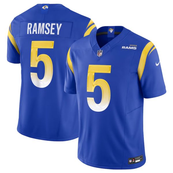Men's Los Angeles Rams #5 Jalen Ramsey Blue 2023 F.U.S.E. Vapor Untouchable Limited Stitched Football Jersey - Custom Name