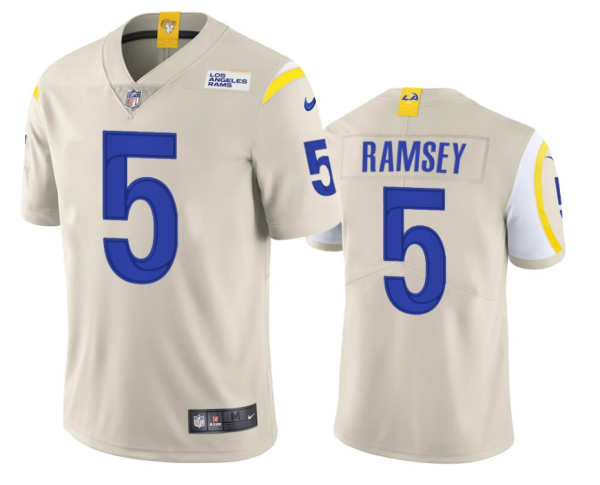 Men's Los Angeles Rams #5 Jalen Ramsey Bone Vapor Untouchable Limited Stitched Jersey - Custom Name