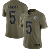 Men's Los Angeles Rams #5 Jalen Ramsey Olive 2022 Salute To Service Limited Stitched Jersey - Custom Name