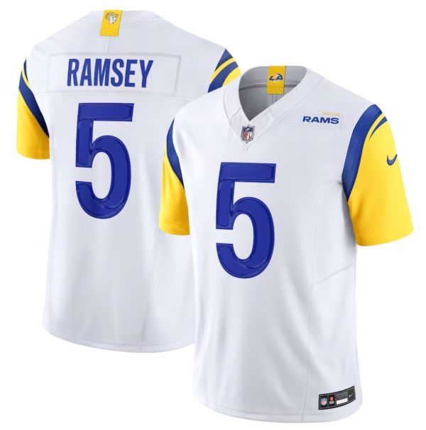 Men's Los Angeles Rams #5 Jalen Ramsey White 2023 F.U.S.E. Vapor Untouchable Limited Stitched Football Jersey - Custom Name
