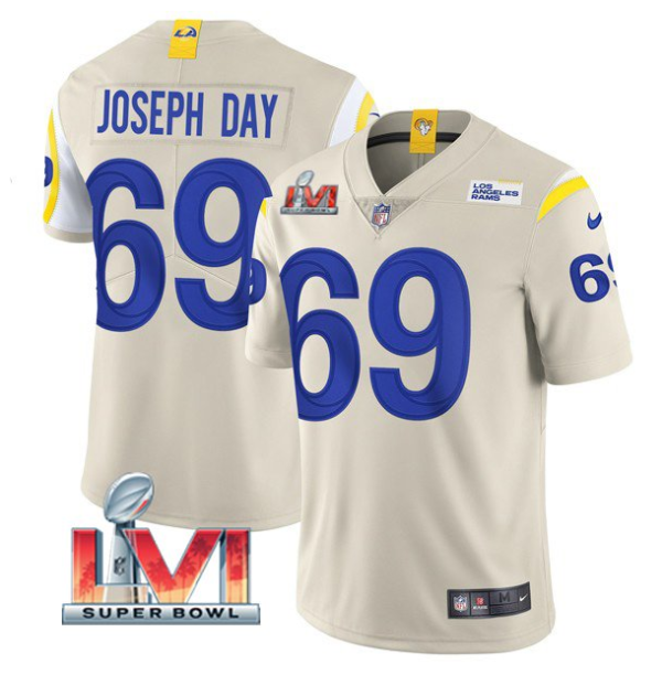 Men's Los Angeles Rams #69 Sebastian Joseph-Day 2022 Bone Super Bowl LVI Vapor Limited Stitched Jersey - Custom Name