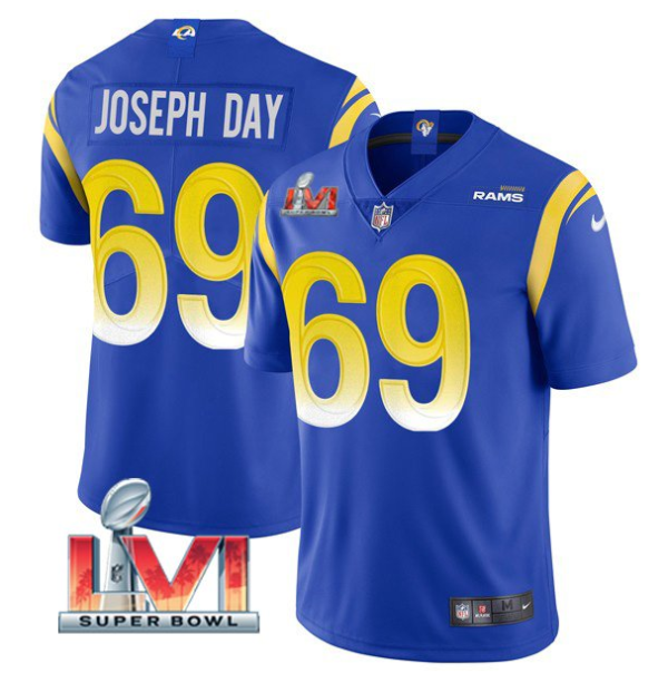 Men's Los Angeles Rams #69 Sebastian Joseph-Day 2022 Royal Super Bowl LVI Vapor Limited Stitched Jersey - Custom Name