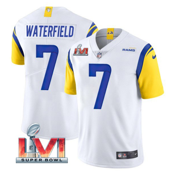 Men's Los Angeles Rams #7 Bob Waterfield 2022 White Super Bowl LVI Vapor Limited Stitched Jersey - Custom Name