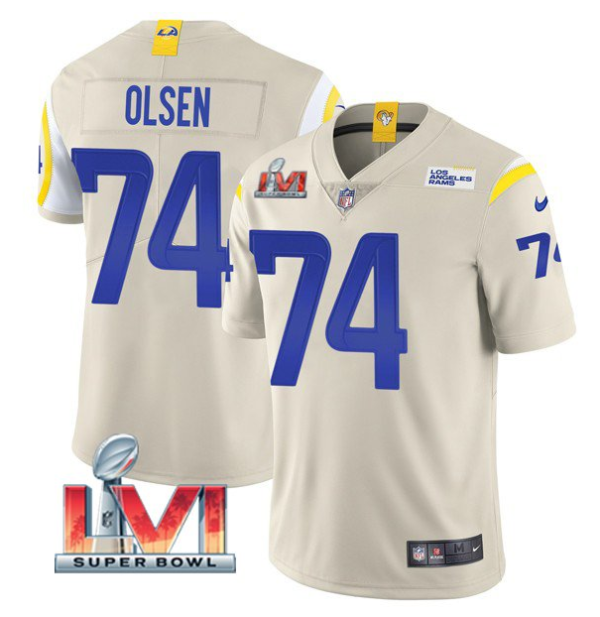 Men's Los Angeles Rams #74 Merlin Olsen 2022 Bone Super Bowl LVI Vapor Limited Stitched Jersey - Custom Name