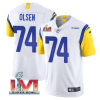 Men's Los Angeles Rams #74 Merlin Olsen 2022 White Super Bowl LVI Vapor Limited Stitched Jersey - Custom Name