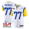 Men's Los Angeles Rams #77 Andrew Whitworth 2022 White Super Bowl LVI Vapor Limited Stitched Jersey - Custom Name
