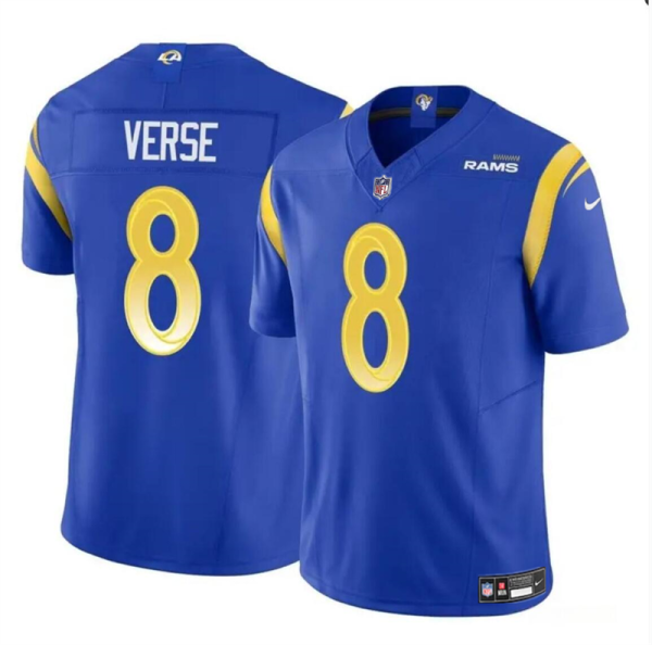 Men's Los Angeles Rams #8 Jared Verse Blue 2024 Draft F.U.S.E Vapor Untouchable Stitched Football Jersey - Custom Name