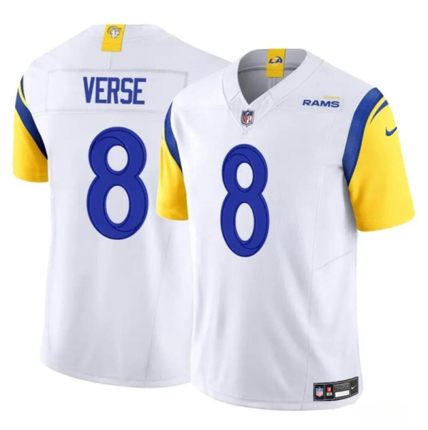 Men's Los Angeles Rams #8 Jared Verse White 2024 Draft F.U.S.E Vapor Untouchable Stitched Football Jersey - Custom Name