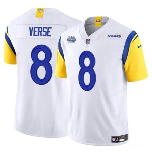 Men's Los Angeles Rams #8 Jared Verse White 2024 With Dradt Patch F.U.S.E Vapor Untouchable Stitched Football Jersey - Custom Name