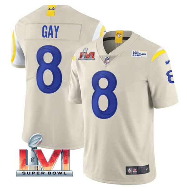 Men's Los Angeles Rams #8 Matt Gay 2022 Bone Super Bowl LVI Vapor Limited Stitched Jersey - Custom Name