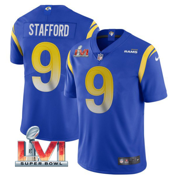 Men's Los Angeles Rams #9 Matthew Stafford 2022 Royal Super Bowl LVI Vapor Limited Stitched Jersey - Custom Name