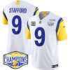 Men's Los Angeles Rams #9 Matthew Stafford White 2024 NFC West Champions With 4-Star C Patch F.U.S.E. Vapor Untouchable Stitched Football Jersey - Custom Name