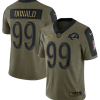 Men's Los Angeles Rams #99 Aaron Donald 2021 Olive Salute To Service Limited Stitched Jersey - Custom Name