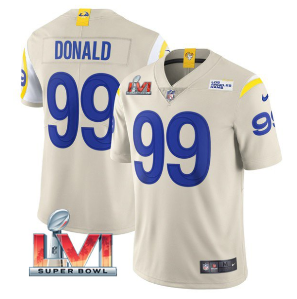 Men's Los Angeles Rams #99 Aaron Donald 2022 Bone Super Bowl LVI Vapor Limited Stitched Jersey - Custom Name