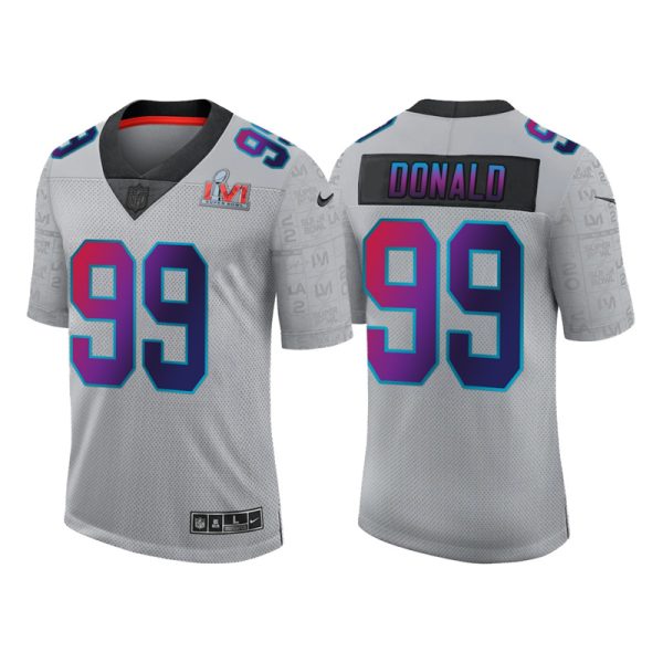 Men's Los Angeles Rams #99 Aaron Donald 2022 Grey Super Bowl LVI Limited Stitched Jersey - Custom Name