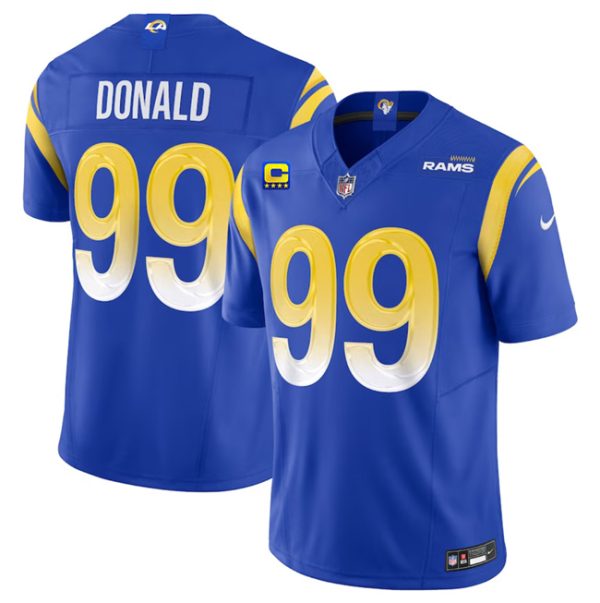 Men's Los Angeles Rams #99 Aaron Donald Blue 2023 F.U.S.E. With 4-Star C Patch Vapor Untouchable Limited Stitched Football Jersey - Custom Name