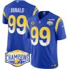Men's Los Angeles Rams #99 Aaron Donald Blue 2024 NFC West Champions With 4-Star C Patch F.U.S.E. Vapor Untouchable Stitched Football Jersey - Custom Name
