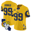 Men's Los Angeles Rams #99 Aaron Donald Gold 2025 4-Star C Patch F.U.S.E. V2 Limited Stitched Football Jersey - Custom Name