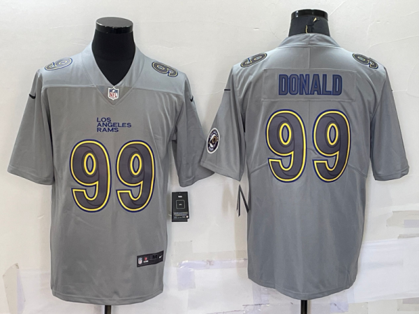 Men's Los Angeles Rams #99 Aaron Donald Grey With Patch Atmosphere Fashion Stitched Jersey - Custom Name