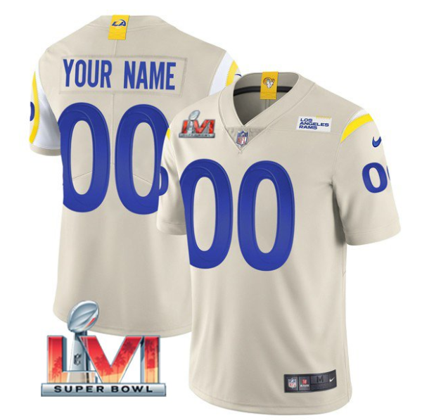 Men's Los Angeles Rams ACTIVE PLAYER Custom 2022 Bone Super Bowl LVI Vapor Limited Stitched Jersey - Custom Name