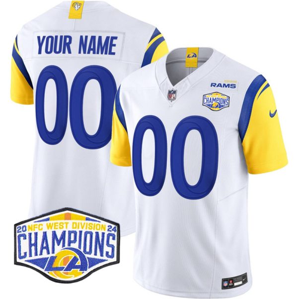 Men's Los Angeles Rams Active Player Custom White 2024 NFC West Champions F.U.S.E. Vapor Untouchable Stitched Football Jersey - Custom Name