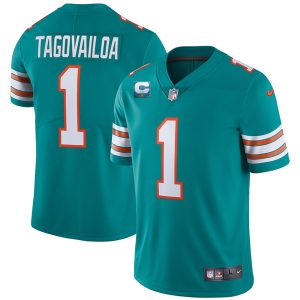 Men's Miami Dolphins #1 Tua Tagovailoa 2022 Aqua With 1-star C Patch Color Rush Limited Stitched Jersey - Custom Name