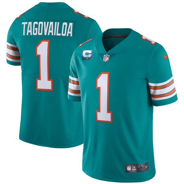 Men's Miami Dolphins #1 Tua Tagovailoa 2022 Aqua With 1-star C Patch Color Rush Limited Stitched Jersey - Custom Name