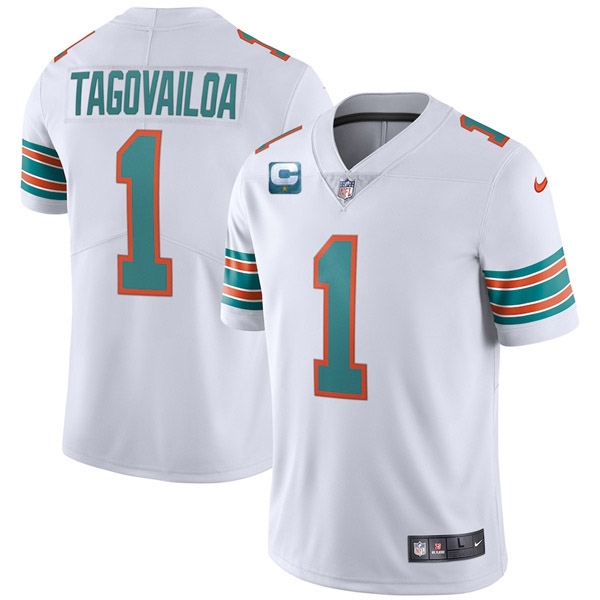 Men's Miami Dolphins #1 Tua Tagovailoa 2022 White With 1-star C Patch Color Rush Limited Stitched Jersey - Custom Name