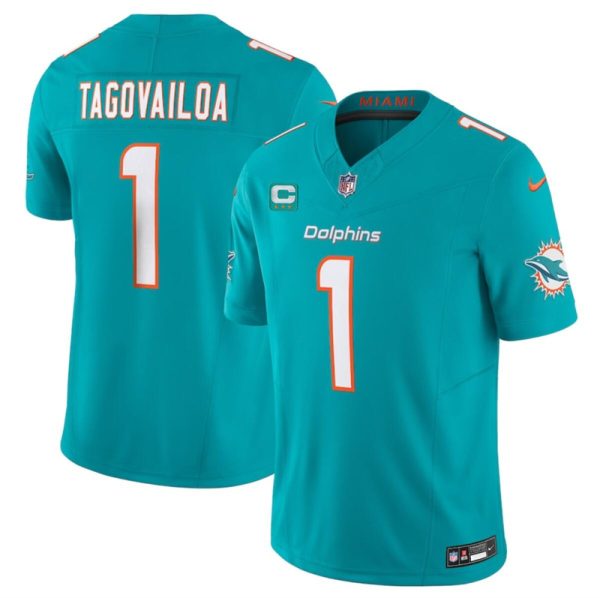Men's Miami Dolphins #1 Tua Tagovailoa Aqua F.U.S.E With 3-Star C Patch Vapor Limited Stitched Football Jersey - Custom Name