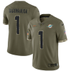 Men's Miami Dolphins #1 Tua Tagovailoa Olive 2022 Salute To Service Limited Stitched Jersey - Custom Name