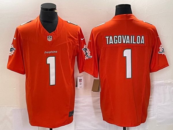 Men's Miami Dolphins #1 Tua Tagovailoa Orange 2023 F.U.S.E Vapor Limited Stitched Football Jersey - Custom Name