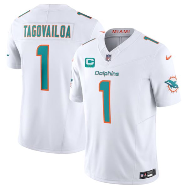 Men's Miami Dolphins #1 Tua Tagovailoa White 2023 F.U.S.E With 2-Star C Patch Vapor Limited Stitched Football Jersey - Custom Name