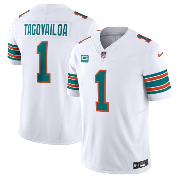 Men's Miami Dolphins #1 Tua Tagovailoa White F.U.S.E Alternate With 3-Star C Patch Vapor Limited Stitched Football Jersey - Custom Name