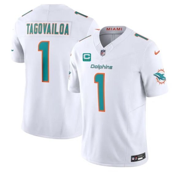 Men's Miami Dolphins #1 Tua Tagovailoa White F.U.S.E With 3-Star C Patch Vapor Limited Stitched Football Jersey - Custom Name