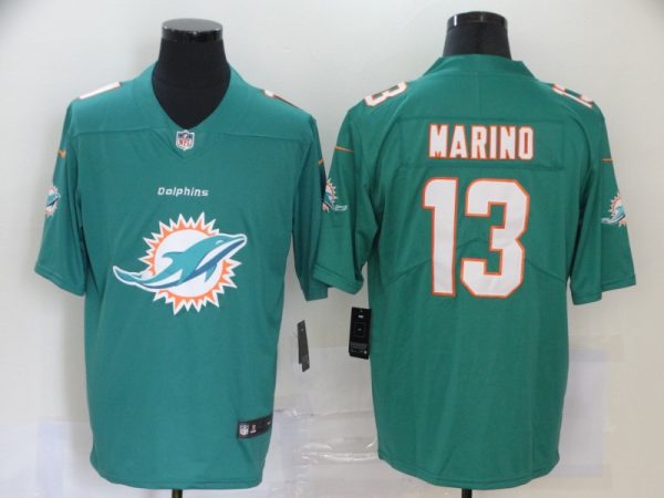 Men's Miami Dolphins #13 Dan Marino Aqua 2020 Team Big Logo Limited Stitched Jersey  - Custom Name