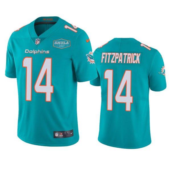 Men's Miami Dolphins #14 Ryan Fitzpatrick Aqua With 347 Shula Patch 2020 Vapor Untouchable Limited Stitched NFL Jersey  - Custom Name