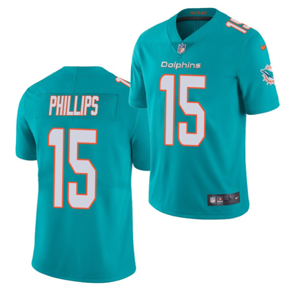 Men's Miami Dolphins #15 Jaelan Phillips Aqua 2021 Vapor Untouchable Limited Stitched Jersey  - Custom Name