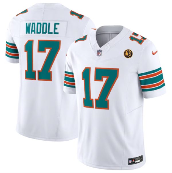 Men's Miami Dolphins #17 Jaylen Waddle White 2023 F.U.S.E. Alternate With John Madden Patch Vapor Limited Stitched Football Jersey - Custom Name