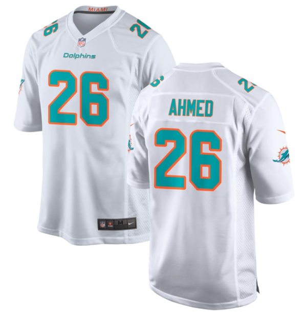 Men's Miami Dolphins #26 Salvon Ahmed White Stitched Game Football Jersey - Custom Name