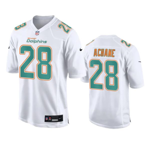 Men's Miami Dolphins #28 De'Von Achane White Fashion Vapor Untouchable Stitched Football Jersey- Custom Name