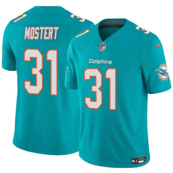 Men's Miami Dolphins #31 Raheem Mostert Aqua 2023 F.U.S.E Vapor Limited Stitched Football Jersey - Custom Name