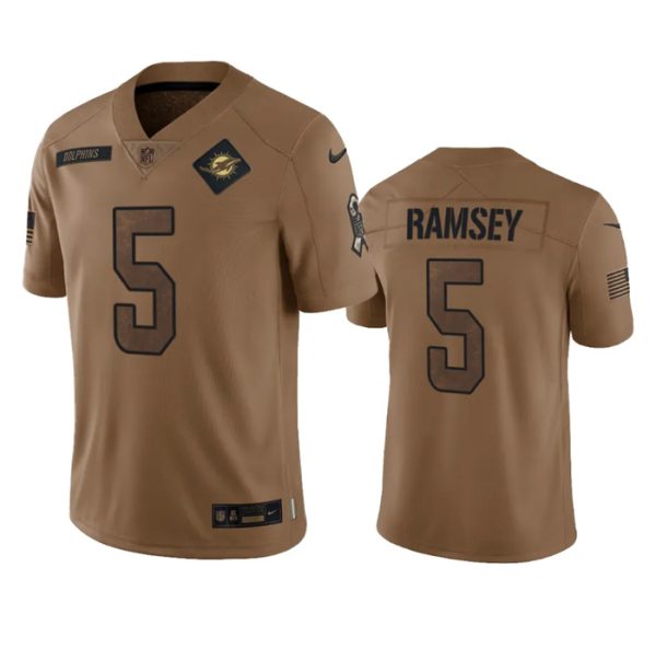 Men's Miami Dolphins #5 Jalen Ramsey 2023 Brown Salute To Service Limited Stitched Football Jersey - Custom Name